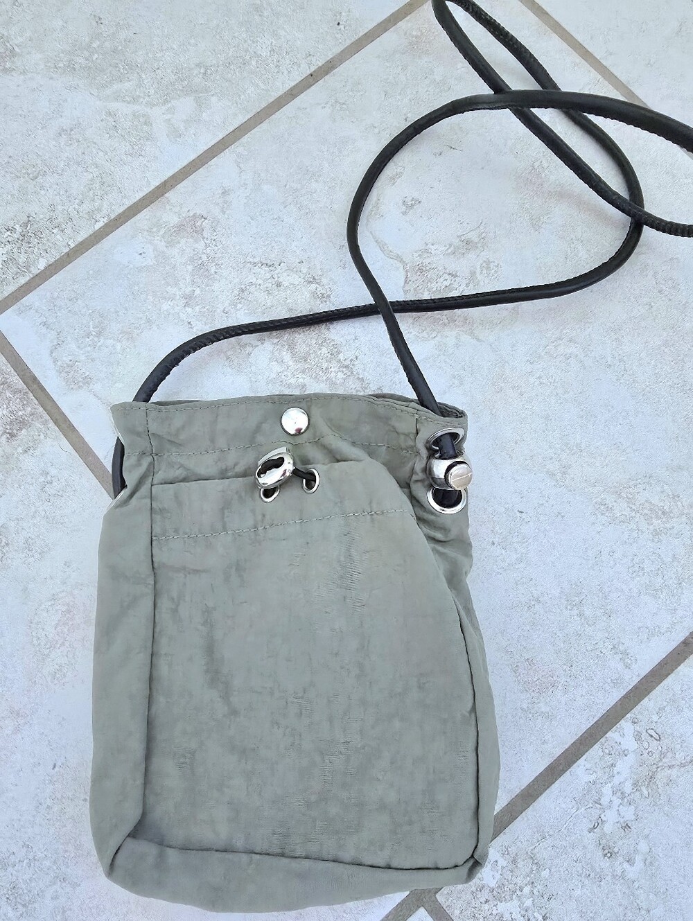 Neutral Olive Drawstring Crossbody Bag